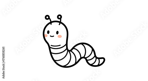 A whimsical worm illustration with simple lines and a charming expression appropriate for children