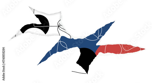 Abstract geometric composition featuring torn paper edges and a bold graphic style design