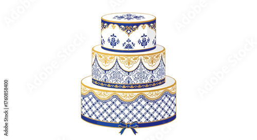 Aesthetic three-tiered cake with exquisite floral patterns creating a sophisticated dessert