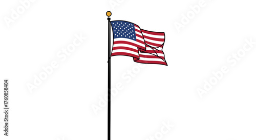 American flag icon waving proudly with red and white stripes and star emblem graphic representation