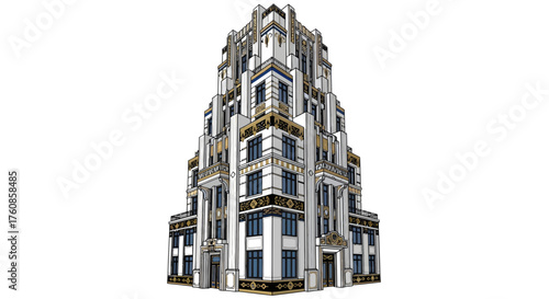 Art Deco building with ornate architectural details evoking vintage grandeur and opulence