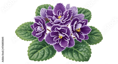 Captivating botanical illustration of african violets with ruffled petals and lush foliage
