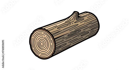 Cartoon stylized log with concentric rings and detailed wood grain illustration