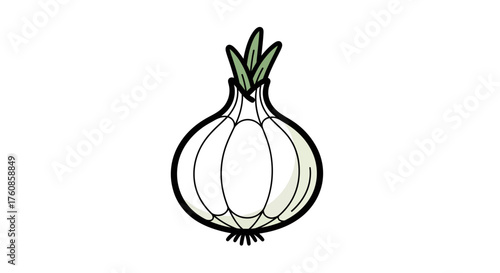 Whimsical onion illustration with bold outline and minimal shading for graphic designs