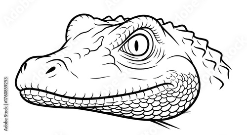 Detailed line drawing of a dinosaur's head showcasing its scales and sharp features