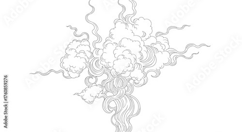 Elegant ethereal cloudscape line art illustration with swirling and delicate lines  creating a