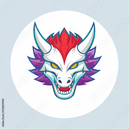 Stylized Creature Head Mascot with Bold Colors and Fierce Expression