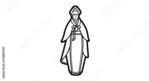 Elegant monochrome illustration of a woman in traditional hanfu attire with refined simplicity