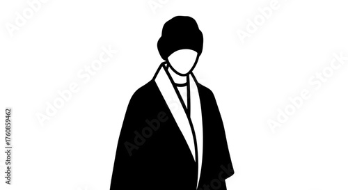 Elegant monochromatic silhouette of a person wearing ceremonial robes and a head covering