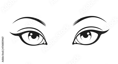 Elegant monochrome vector art illustration of female eyes and eyebrows design