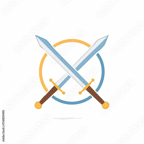 Stylized Crossed Swords Emblem with Circular Motif Symbolizing Valor and Triumph
