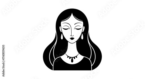 Elegant woman with long hair in monochrome vector artwork for graphic design
