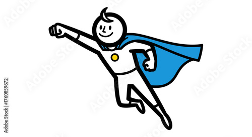 Energetic cartoon superhero soaring to the rescue with determination and hope for good