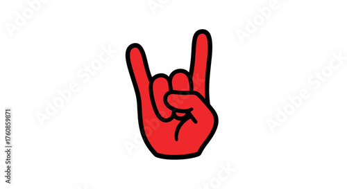 Vibrant red hand gesture symbolizing rock culture and energetic expression against white backdrop
