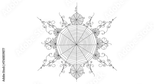 Intricate spiderweb design with delicate curls, a mesmerizing symmetry, captivating artwork