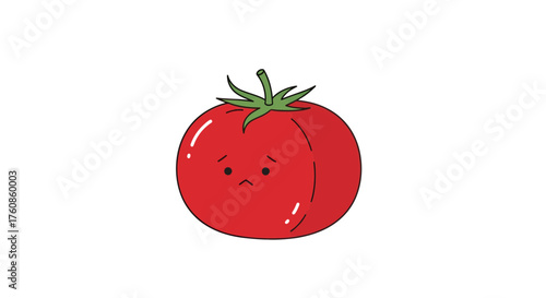 Melancholy tomato cartoon illustration featuring a sad facial expression in simple artwork