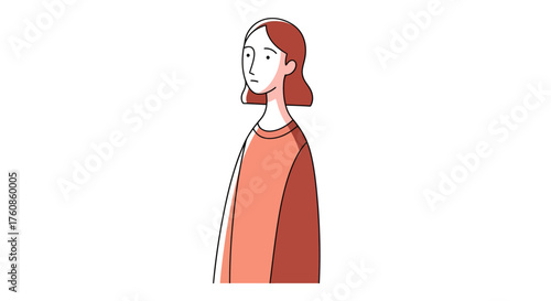 Illustration of a thoughtful woman in terracotta tones contemplating decisions and considerations