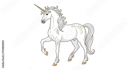 Majestic unicorn artwork standing proudly with intricate floral patterns and a golden horn against