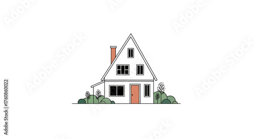 Minimalist A-Frame House Illustration with Greenery and Simple Architectural Design