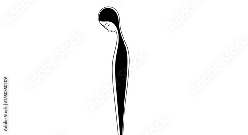 Minimalist portrayal of a serene woman in contemplative pose reflecting introspection