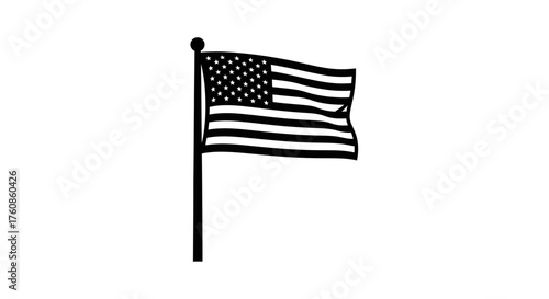 Monochrome representation of the united states flag waving gracefully in the wind