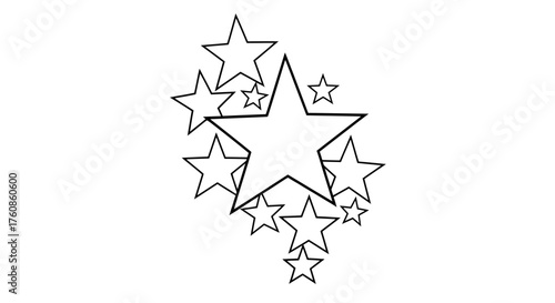 Outlined celestial cascade: an ensemble of minimalist stars ascending in artistic layout