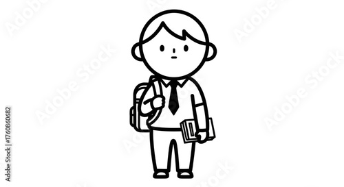 Schoolboy doodle art illustration ready to learn in cartoon style design with a tie