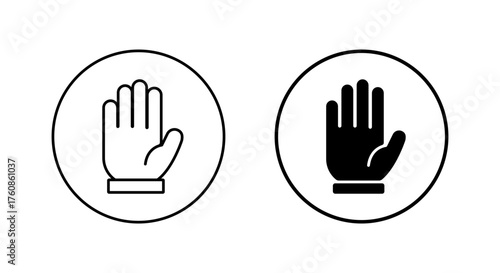 Hand palm icon set. Stop and permission symbol in circular outline