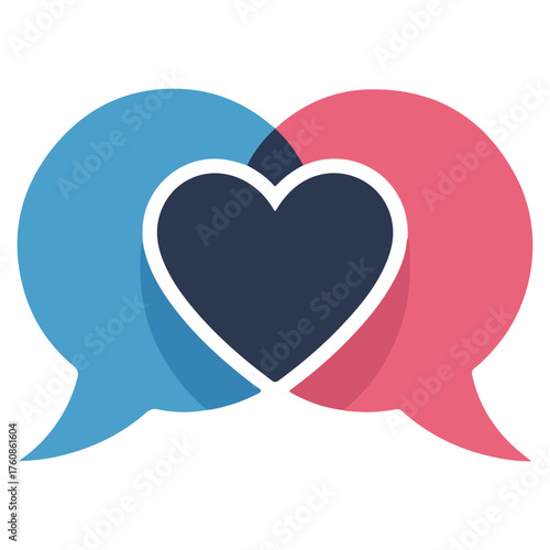 Two chat bubbles representing love and communication, symbolizing connection and sharing