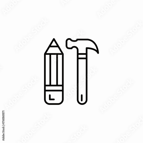 pencil hammer tools icon sign vector