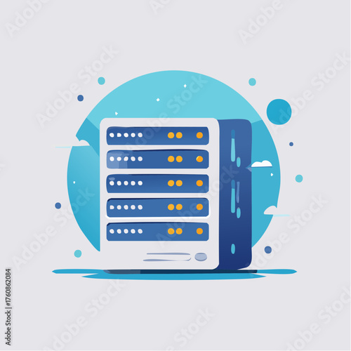 Stylized server rack illustration representing data storage and processing systems