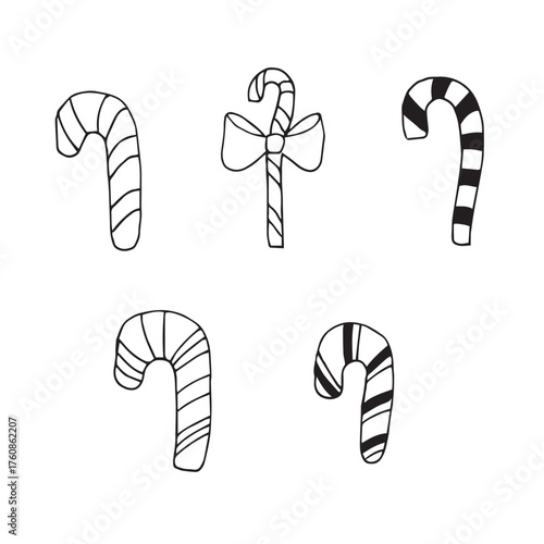 Candy canes set of elements, hand drawing, vector illustration