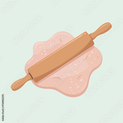Vector art of rolling pin on dough, cooking and baking concept