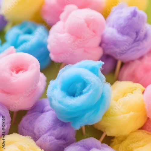 4k high quality Ai generative HD art work photo realistic sweet granulated sugar cane white cloud closeup background love soft heart cane marshmallow cotton candy colorful rainbow