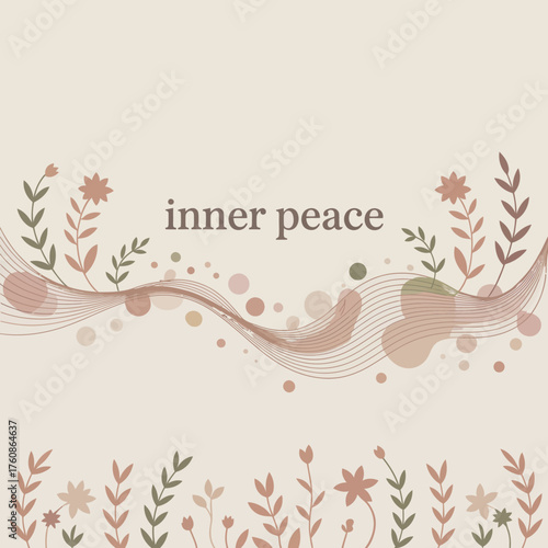 Serene birthday greeting card with floral accents and 'inner peace' text for a gentle celebration vector