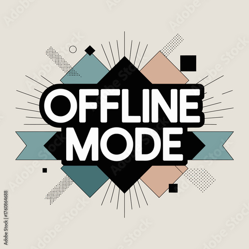 Dynamic offline mode graphic with geometric shapes and modern typography for connectivity concepts and digital status vector