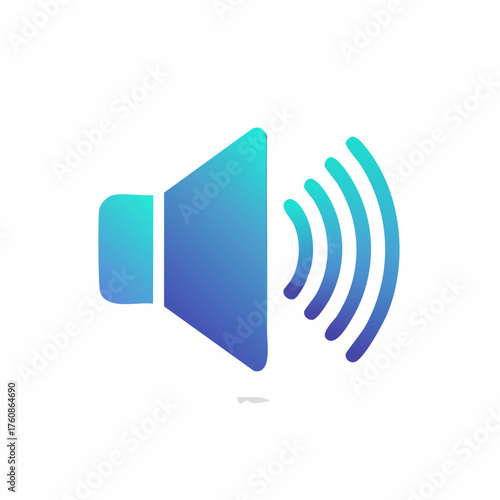 Vibrant speaker icon displaying blue sound waves against a pristine white backdrop