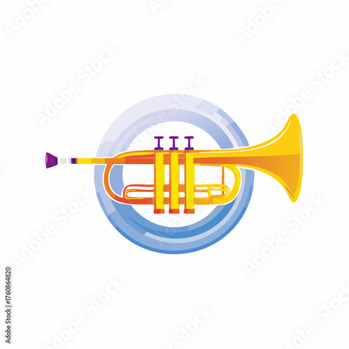 Vibrant trumpet illustration in a stylized blue circle for artistic expressions