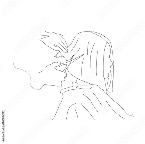 Continuous one line drawing Going for change of style.. woman getting her hair cut at the salon.line art