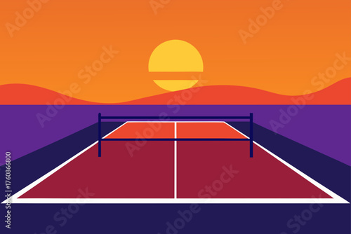 Vibrant sunset over a pickleball court