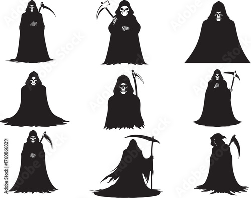 GRIM REAPER CLOACK ICONS SET SILHOUETTE