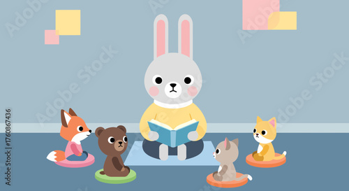 Adorable Animals Enjoying Story Time Together In A Cozy Setting