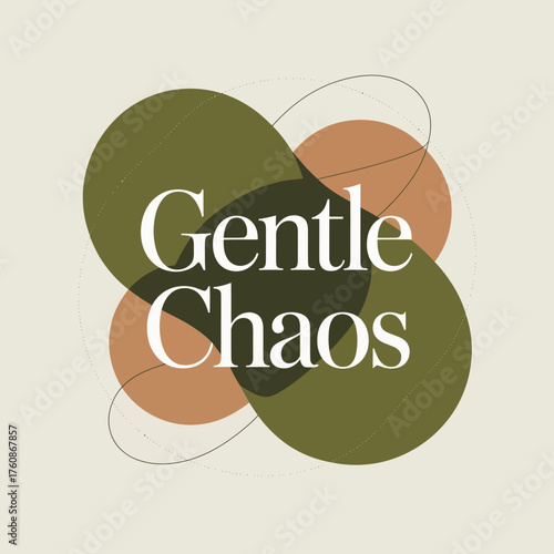 Gentle chaos typography logo emblem with abstract overlapping circles in muted earthy tones for branding and design projects vector
