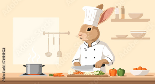 Rabbit Chef Preparing Fresh Vegetables In A Cozy Kitchen