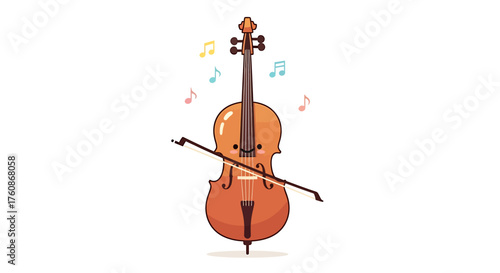 A charming illustration of a cello with musical notes floating around it, suggesting a melody.