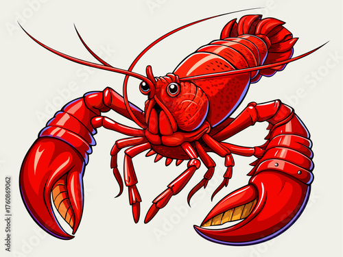 Realistic vector of red lobster with claws extended, detailed shell texture, isolated on light background, seafood and marine illustration