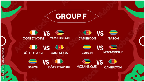 African Nations Morocco 2025 Group F Matches Teams Flags Countries African Football Logo Design Vector Illustration