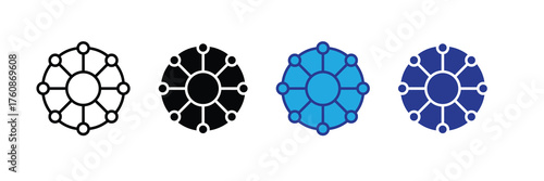 Set of abstract geometric icons representing network connection, teamwork, and community, isolated on white background