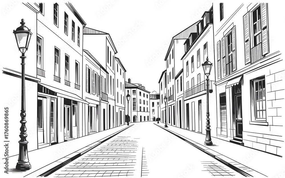 Naklejka premium City Street Architecture Sketch Building Scenery Urban Landscape Design