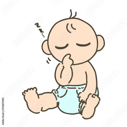 おむつを履いた寝ている赤ちゃんの手描きイラスト素材